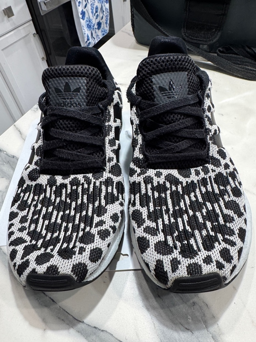 adidas Black & White Animal Print Knit Sneakers